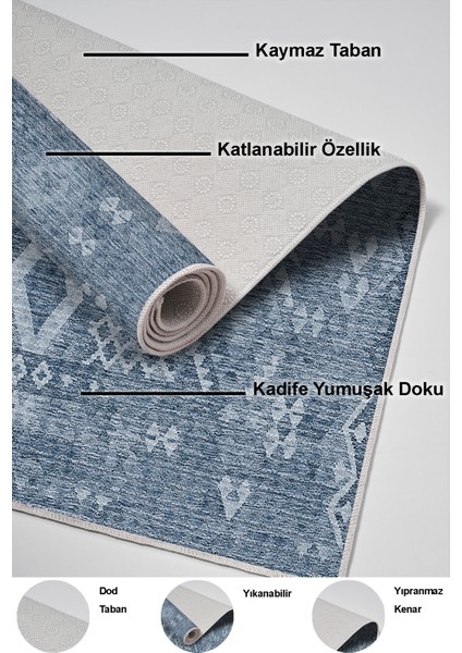 Dijital Salon Halısı Trend Keçe Kaymaz Taban Iskandinav Lorene Lacivert