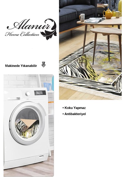 Dijital Salon Halısı Yıldız Deri Kaymaz Taban Saçaklı Modern Elliot Gri