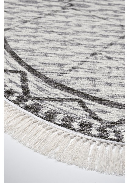 Dijital Mutfak Halısı Yıldız Deri Kaymaz Taban Saçaklı Oval Iskandinav Farah Gri fırsatları