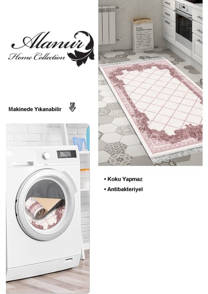 Dijital Mutfak Halısı Yıldız Deri Kaymaz Taban Saçaklı Modern Laoise Pudra modelleri