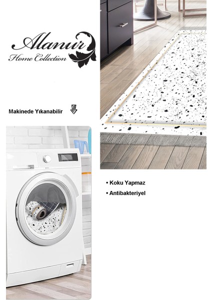 Dijital Mutfak Halısı Star Pamuk Kaymaz Taban Saçaklı Modern Leann Krem
