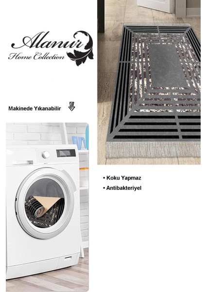 Dijital Mutfak Halısı Yıldız Deri Kaymaz Taban Saçaklı Modern Mollie Antrasit modelleri