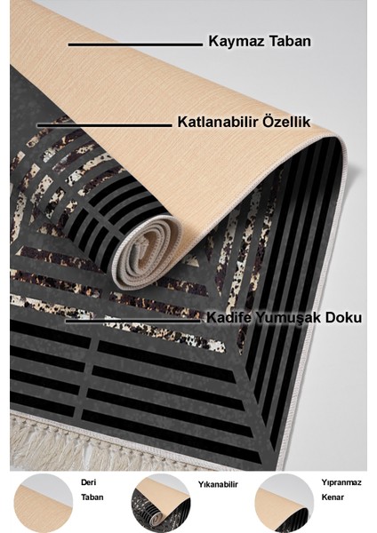 Dijital Mutfak Halısı Yıldız Deri Kaymaz Taban Saçaklı Modern Mollie Antrasit indirimleri