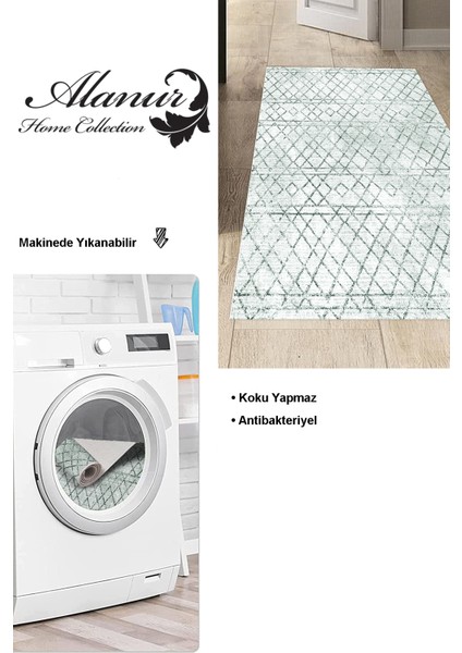 Dijital Mutfak Halısı Trend Keçe Kaymaz Taban Iskandinav Nydia Yeşil