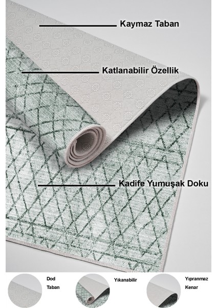 Dijital Mutfak Halısı Trend Keçe Kaymaz Taban Iskandinav Nydia Yeşil
