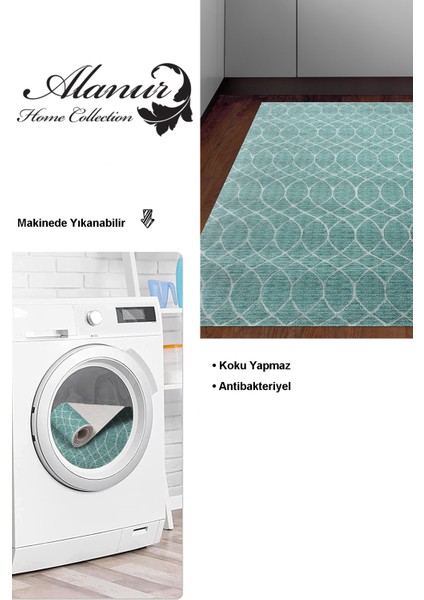 Dijital Mutfak Halısı Trend Keçe Kaymaz Taban Iskandinav Celestine Turkuaz modelleri