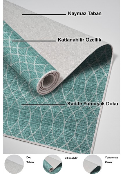 Dijital Mutfak Halısı Trend Keçe Kaymaz Taban Iskandinav Celestine Turkuaz indirimleri