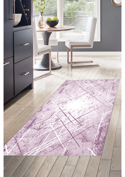 Dijital Mutfak Halısı Yıldız Deri Kaymaz Taban Modern Allissa Mor