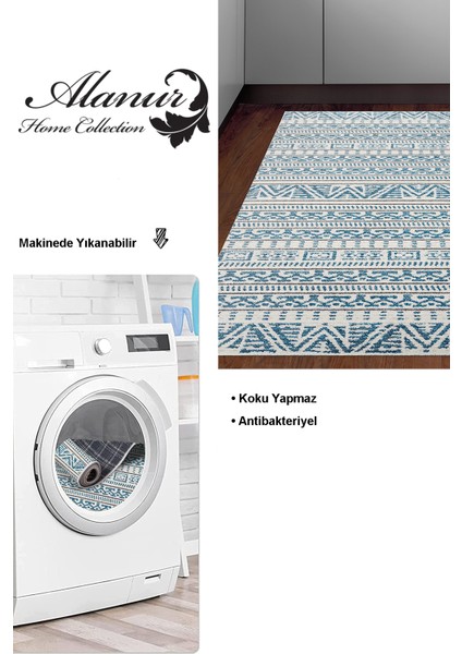 Dijital Mutfak Halısı Star Pamuk Kaymaz Taban Iskandinav Adelia Lacivert modelleri