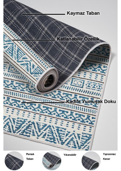 Dijital Mutfak Halısı Star Pamuk Kaymaz Taban Iskandinav Adelia Lacivert indirimleri