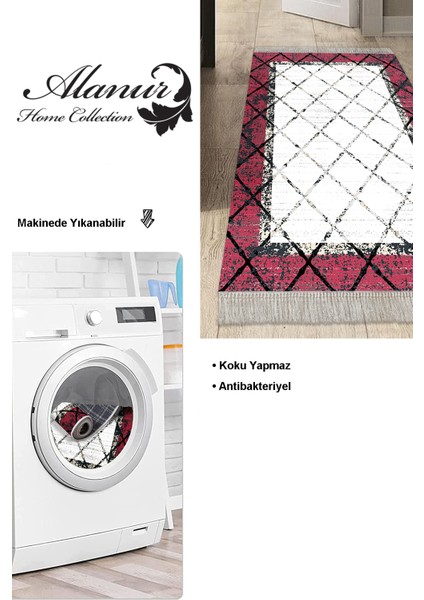 Dijital Mutfak Halısı Star Pamuk Kaymaz Taban Saçaklı Modern Doreen Bordo modelleri