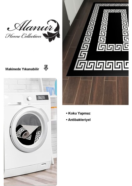 Dijital Mutfak Halısı Trend Keçe Kaymaz Taban Modern Starr Siyah