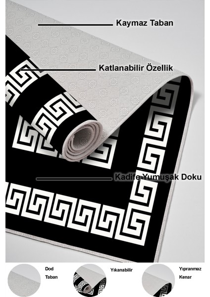 Dijital Mutfak Halısı Trend Keçe Kaymaz Taban Modern Starr Siyah