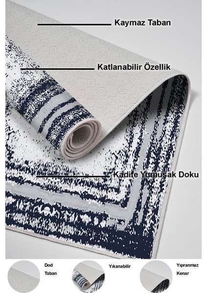 Dijital Mutfak Halısı Trend Keçe Kaymaz Taban Modern Mollie Lacivert indirimleri
