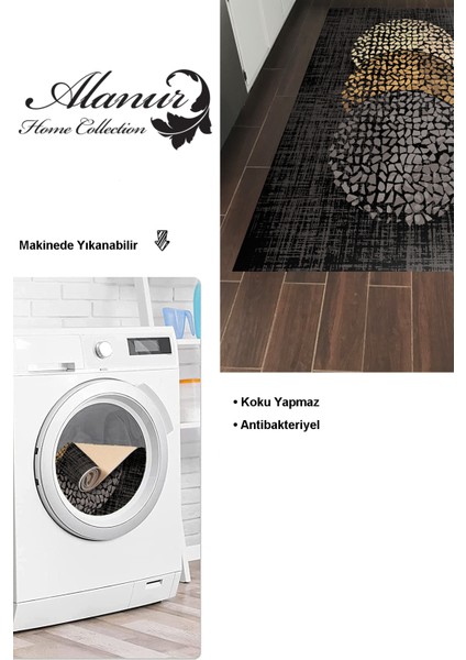 Dijital Mutfak Halısı Yıldız Deri Kaymaz Taban Modern Saeran Bej Krem Mavi