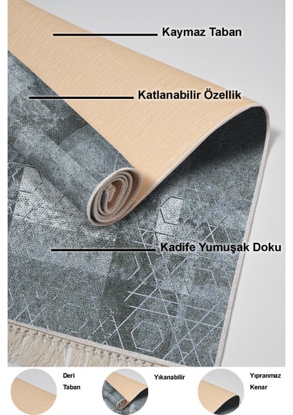 Dijital Mutfak Halısı Yıldız Deri Kaymaz Taban Saçaklı Iskandinav Page Mavi