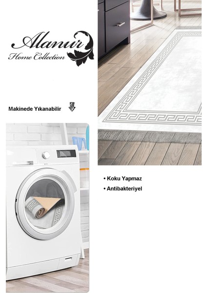 Dijital Mutfak Halısı Yıldız Deri Kaymaz Taban Saçaklı Modern Cassietta Gri modelleri