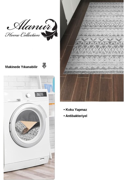 Dijital Mutfak Halısı Yıldız Deri Kaymaz Taban Iskandinav Mali Gri