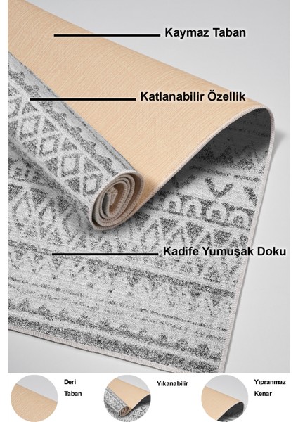 Dijital Mutfak Halısı Yıldız Deri Kaymaz Taban Iskandinav Mali Gri