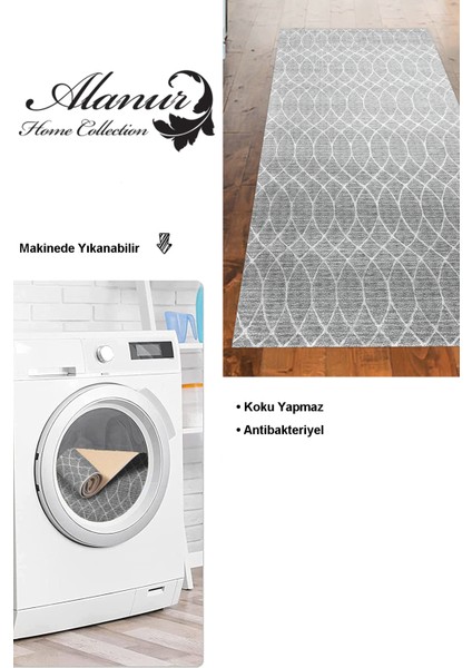Dijital Mutfak Halısı Yıldız Deri Kaymaz Taban Iskandinav Celestine Gri