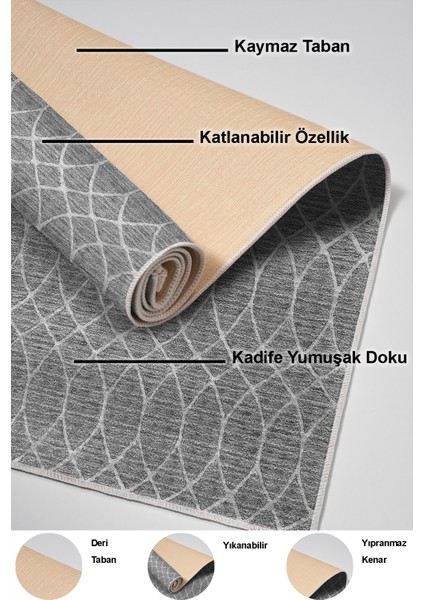 Dijital Mutfak Halısı Yıldız Deri Kaymaz Taban Iskandinav Celestine Gri