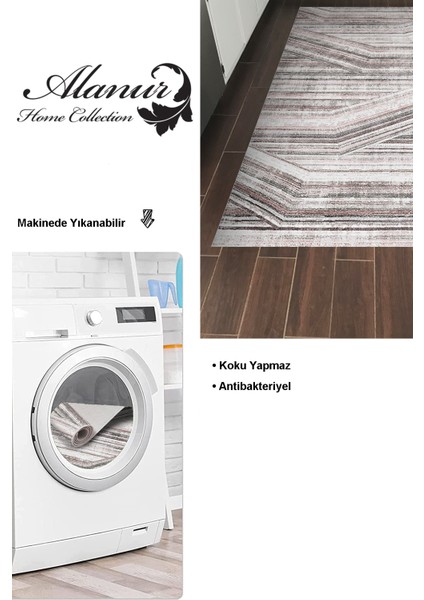 Dijital Mutfak Halısı Trend Keçe Kaymaz Taban Modern Lile Antrasit