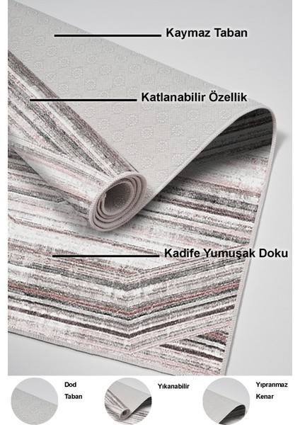 Dijital Mutfak Halısı Trend Keçe Kaymaz Taban Modern Lile Antrasit