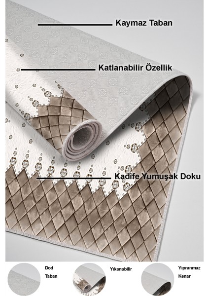 Dijital Mutfak Halısı Trend Keçe Kaymaz Taban Modern Arcelia Krem