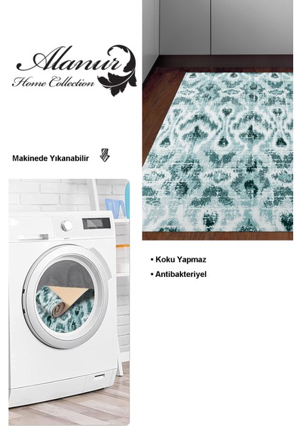 Dijital Mutfak Halısı Yıldız Deri Kaymaz Taban Iskandinav Annika Turkuaz
