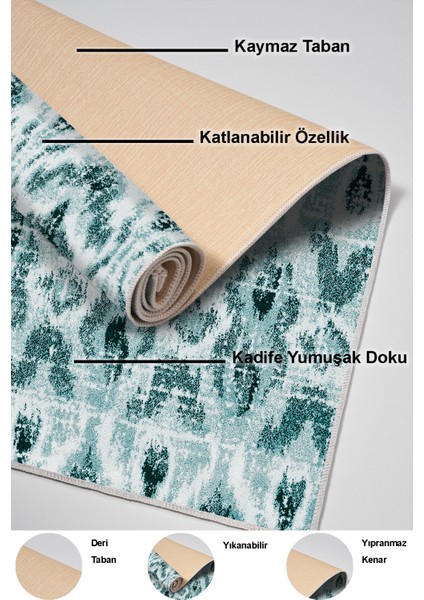 Dijital Mutfak Halısı Yıldız Deri Kaymaz Taban Iskandinav Annika Turkuaz