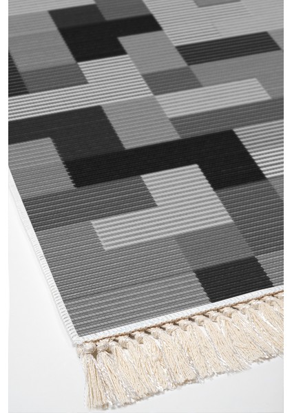 Dijital Mutfak Halısı Trend Keçe Kaymaz Taban Saçaklı Modern Andrina Gri fırsatları