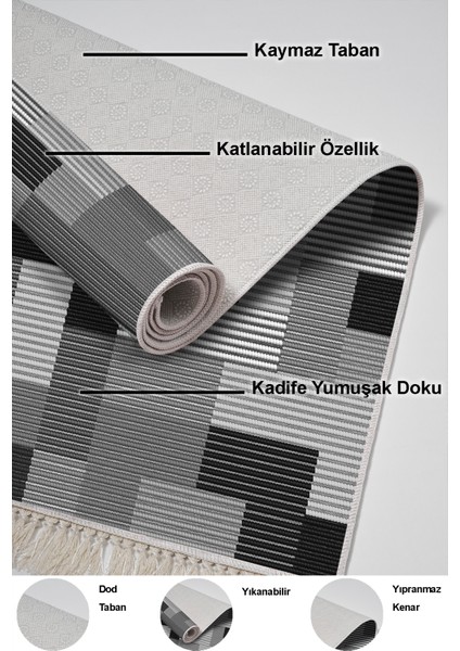 Dijital Mutfak Halısı Trend Keçe Kaymaz Taban Saçaklı Modern Andrina Gri indirimleri