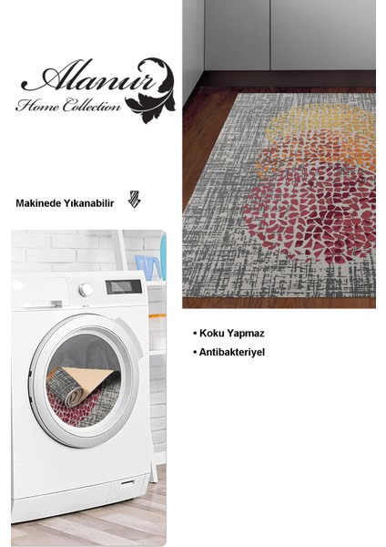 Dijital Mutfak Halısı Yıldız Deri Kaymaz Taban Modern Saeran Krem Oranj Kırmızı
