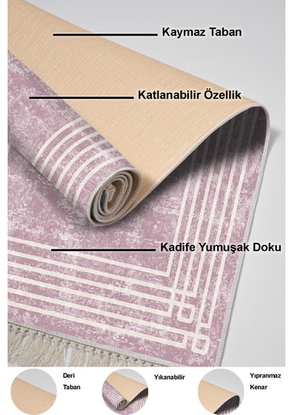 Dijital Mutfak Halısı Yıldız Deri Kaymaz Taban Saçaklı Modern Shelbi Pudra