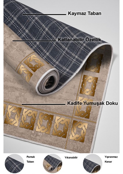 Dijital Mutfak Halısı Star Pamuk Kaymaz Taban Modern Twyla Camel indirimleri