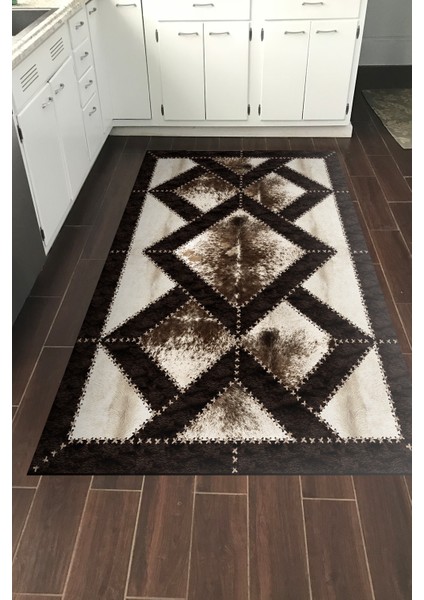 Dijital Mutfak Halısı Trend Keçe Kaymaz Taban Modern Posy Kahve