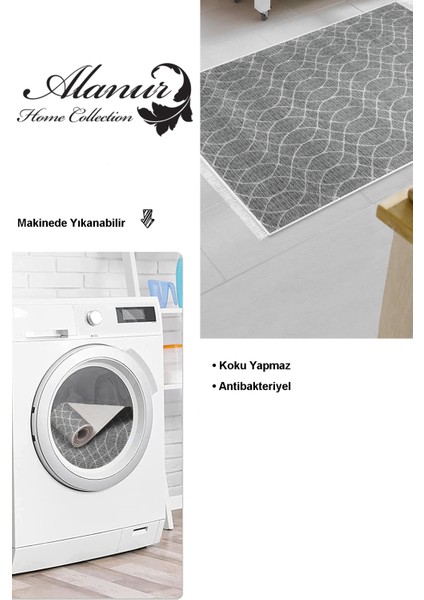 Dijital Mutfak Halısı Trend Keçe Kaymaz Taban Saçaklı Iskandinav Celestine Gri