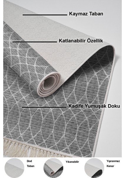 Dijital Mutfak Halısı Trend Keçe Kaymaz Taban Saçaklı Iskandinav Celestine Gri