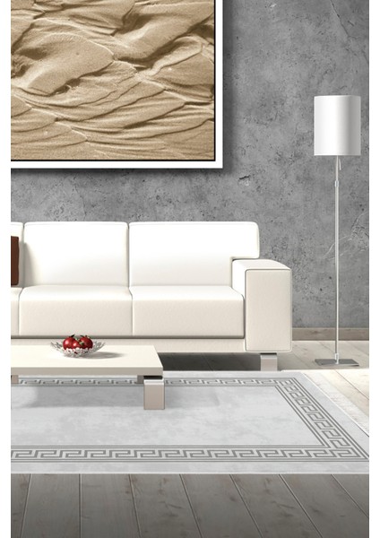 Dijital Salon Halısı Yıldız Deri Kaymaz Taban Saçaklı Modern Cassietta Gri