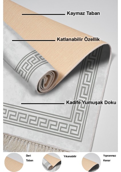 Dijital Salon Halısı Yıldız Deri Kaymaz Taban Saçaklı Modern Cassietta Gri indirimleri