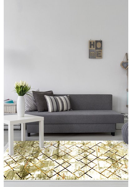 Dijital Salon Halısı Yıldız Deri Kaymaz Taban Saçaklı Modern Brooklyn Kahve