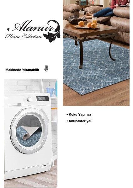 Dijital Salon Halısı Trend Keçe Kaymaz Taban Iskandinav Celestine Lacivert