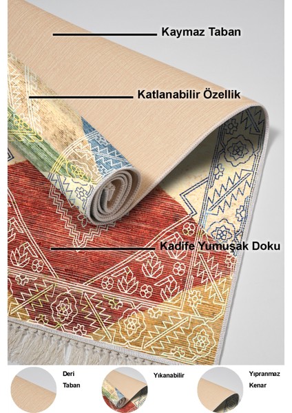 Dijital Mutfak Halısı Yıldız Deri Kaymaz Taban Saçaklı Iskandinav Jacinda Renkli