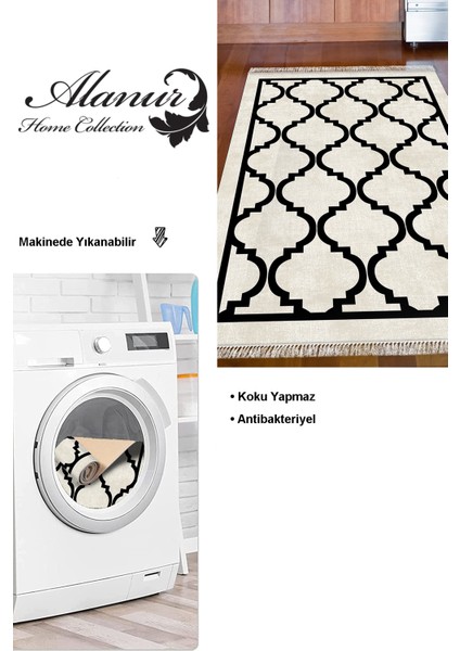Dijital Mutfak Halısı Yıldız Deri Kaymaz Taban Saçaklı Modern Mamie Bej