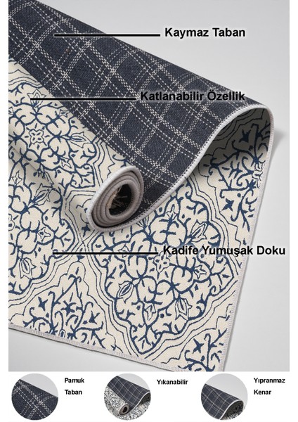 Dijital Mutfak Halısı Star Pamuk Kaymaz Taban Modern Holly Krem
