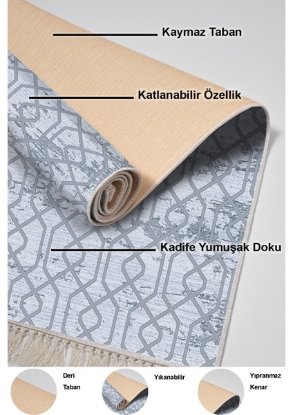 Dijital Mutfak Halısı Yıldız Deri Kaymaz Taban Saçaklı Modern Eliana Mavi
