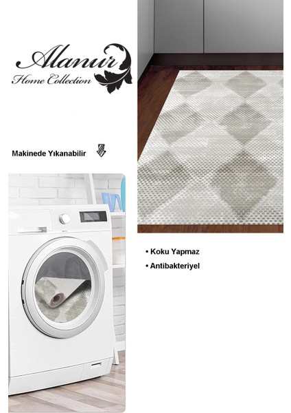 Dijital Mutfak Halısı Trend Keçe Kaymaz Taban Iskandinav Amaris Bej