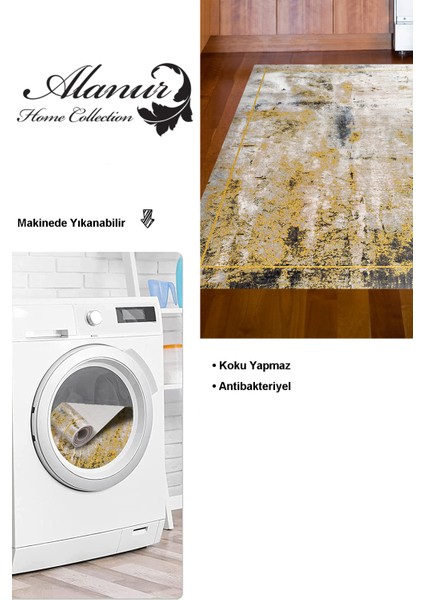Dijital Mutfak Halısı Trend Keçe Kaymaz Taban Modern Landen Hardal modelleri