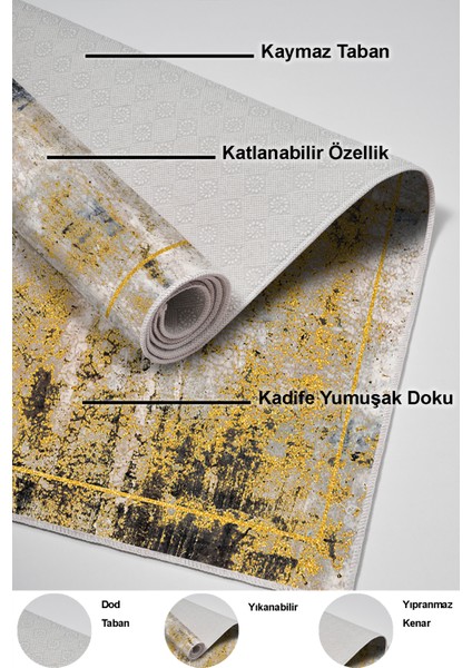 Dijital Mutfak Halısı Trend Keçe Kaymaz Taban Modern Landen Hardal indirimleri