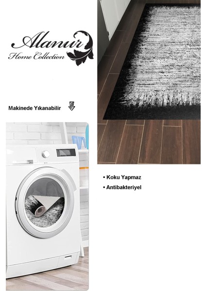 Dijital Mutfak Halısı Trend Keçe Kaymaz Taban Modern Evelina Siyah modelleri